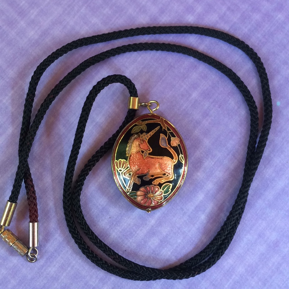 Asian inspired vintage cloisonné unicorn pendant